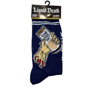 Liquid Death Crew Socks Fits Mens 6-12 Navy White Novelty Print 1 Pair NWT